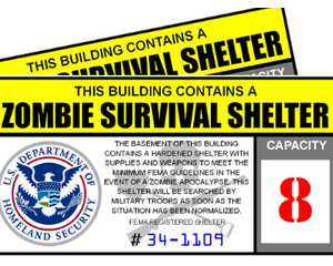 Designated FEMA Zombie Shelter Front Door Stickers - Set of 2
