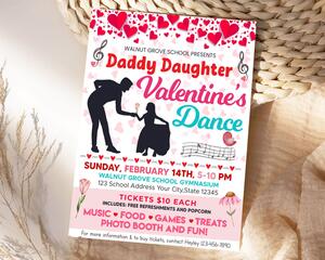 Editable Daddy Daughter Valentine's Day School Dance Flyer Template