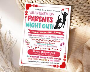 DIY Valentine's Day Flyer Editable Template for Parent's Date Night, PTA PTO School Fundraiser Event