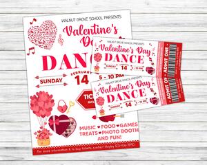Customizable Valentine's Day School Dance Flyer and Ticket Bundle Template