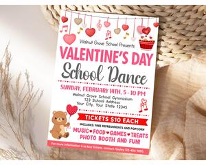 Editable School Heart Day Valentine's Dance Flyer Template