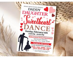 Editable Valentine's Day Daddy Daughter Sweetheart Dance Flyer