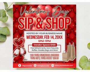 Editable Valentine's Day Boutique Sale Sip and Shop Flyer