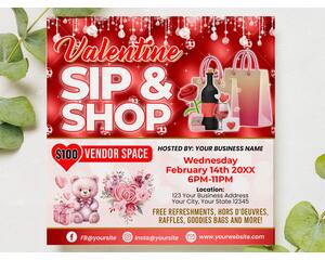 Editable Valentine’s Day Sale Sip and Shop Flyer Template