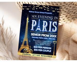 Editable School Dance A Night in Paris Prom Flyer Template