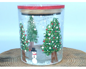 Snowman Christmas Scene Dot Art Jar