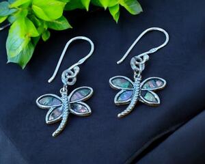 These handmade dragon fly drop earring are just beautiful.  They have abalone colors on the wings and really stand out.