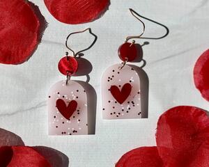 Red Heart Dangle Glitter Earrings