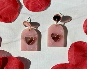 Rose Gold Heart Dangle Earrings