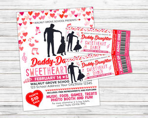 Editable Daddy Daughter Valentine's Sweetheart Dance Ticket and Flyer Bundle Template