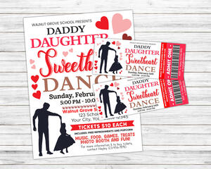 DIY Valentine's Sweetheart Daddy Daughter Dance Ticket and Flyer Bundle Template.