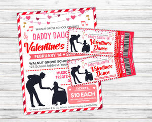 Customizable Valentine's School Daddy Daughter Dance Ticket and Flyer Bundle Template.