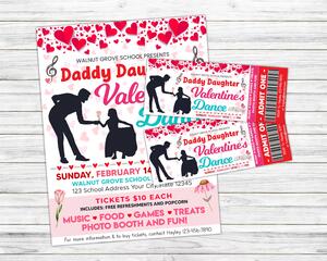 Editable Daddy Daughter Valentine's Dance Ticket and Flyer Bundle Template
