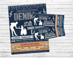 Customizable Daddy Daughter Denim and Diamond Theme Dance Flyer and Ticket Bundle Template