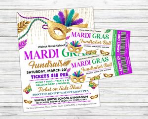Editable Mardi Gras Ball Invitation Flyer and Ticket Bundle Template