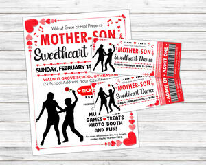 Editable Mother Son Valentine's Sweetheart Dance Ticket and Flyer Bundle Template