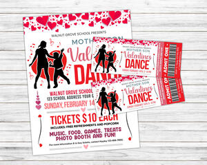 Customizable Valentine's School Mother Son Dance Ticket and Flyer Bundle Template
