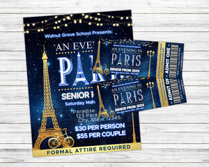 DIY An Evening in Paris Theme School Dance Prom Ticket and Flyer Bundle Template