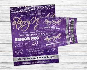 Editable Starry Night Under the Stars Prom Ticket and Flyer Bundle Template
