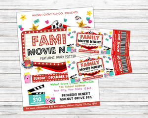 Editable Family Movie Night Ticket and Flyer Bundle Template