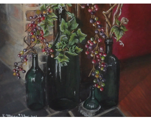 Wine Bottles Still Life Painting, "Winterberry Wine"