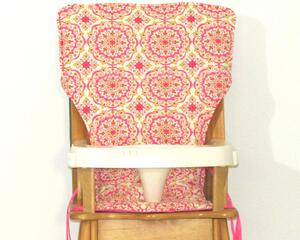 pink and yellow medallions highchair pad