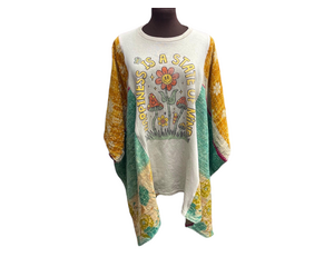 Ladies poncho with vintage Kantha cotton sleeves