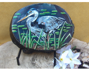 Blue Heron Agate Slice Painting