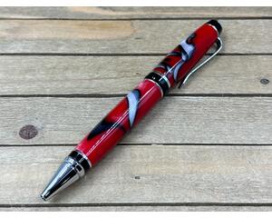 red black and white pen