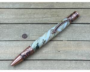 Antique Copper pen with fly fishing USPS stamps