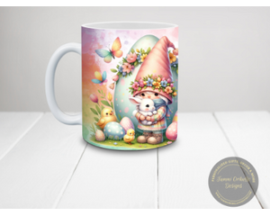  Adorable Easter girl gnome design on a coffee mug.
Personalized Easter girl gnome mug with name customization.

