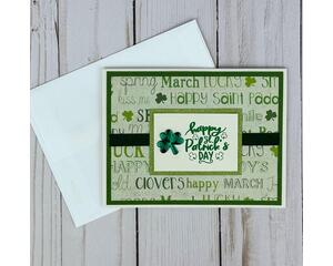 Happy St. Patrick's Day greeting card with green scrapbook paper, green cardstock and a "Happy St. Patrick's Day" sentiment in green ink.