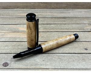 Black locust burl and black hardware rollerball pen