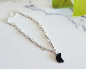 Sterling Silver Onyx Moon Charm Bracelet