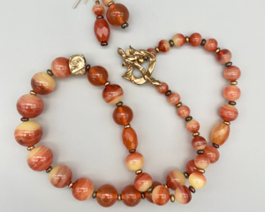 Necklace set | Antique/vintage Bohemian/Czech faux-carnelian glass rounds, carnelian stone faceted ovals