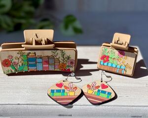 Book Lover's Engraved Claw Hair Clips & Earring Set