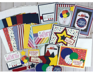 A birthday card making kit with all the supplies to make 6 different birthday cards.