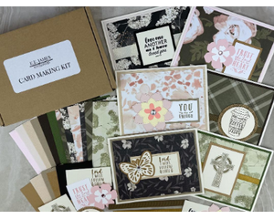 A spiritual card making kit to create 6 different cards with cardstock, scrapbook paper, handcrafted embellishments and cards/envelopes.