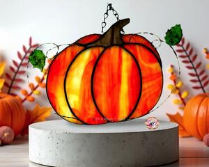 Pumpkin Suncatcher with lamp worked leaves.