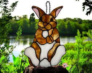 Jester the stained glass rabbit in Golden Brown.