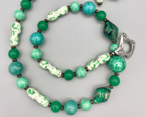 Necklace set | Vintage Czech and Japanese green/white/black glass beads