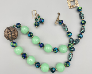 Necklace set | Vintage Italian and Japanese lampwork beads with metal "tea strainer" focal