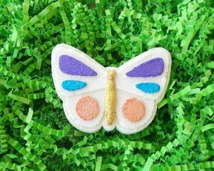 Hand painted butterfly shaped bath bomb. Night Blooming Jasmine fragrance. Individually wrapped and labeled.