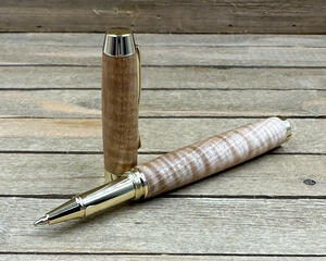 curly maple wood and gold rollerball pen
