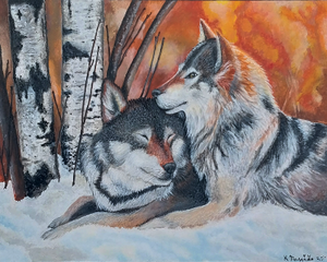 Two wolves Sharing a tender moment Painting 