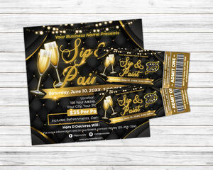 Editable Sip and Paint Ticket and Flyer Template | Paint Party Bundle
