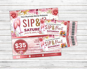 Editable Sip and Paint Flyer and Ticket Bundle | Party Event Template 