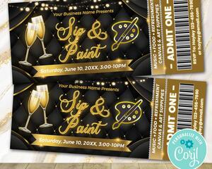 Customizable Sip and Paint Ticket Template | Paint Party Ticket Stub