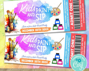 DIY Kids Paint and Sip Ticket | Kids Party Event Template