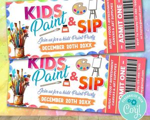 Editable Kids Sip and Paint Ticket Template | Kids Event Ticket